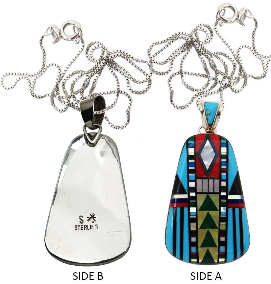 Native American MultiStone Inlay Pendant with 18" Chain