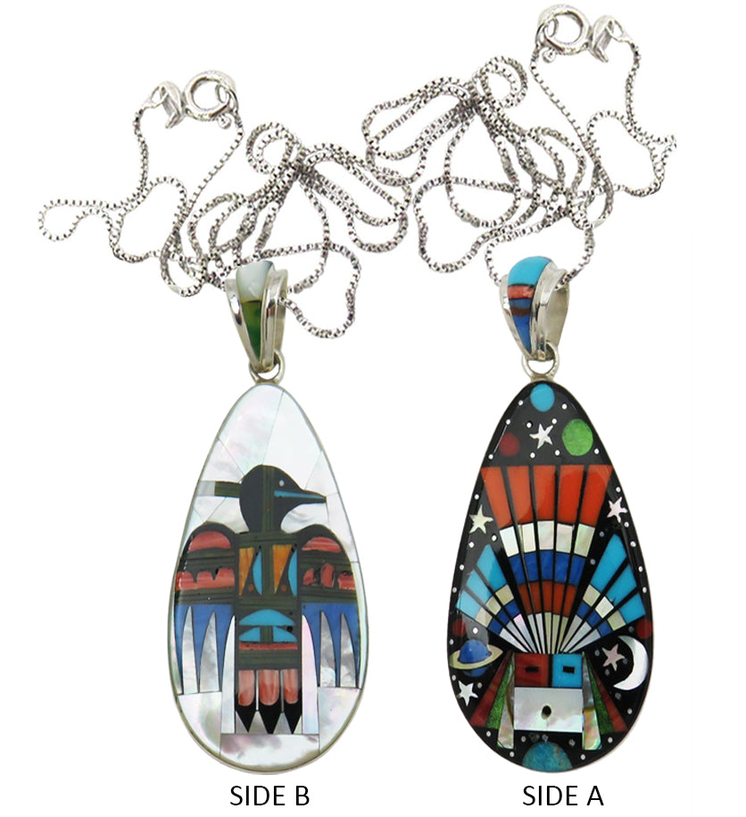Native American Multi Stone Inlay 2 Sided Corn Maiden Pendant
