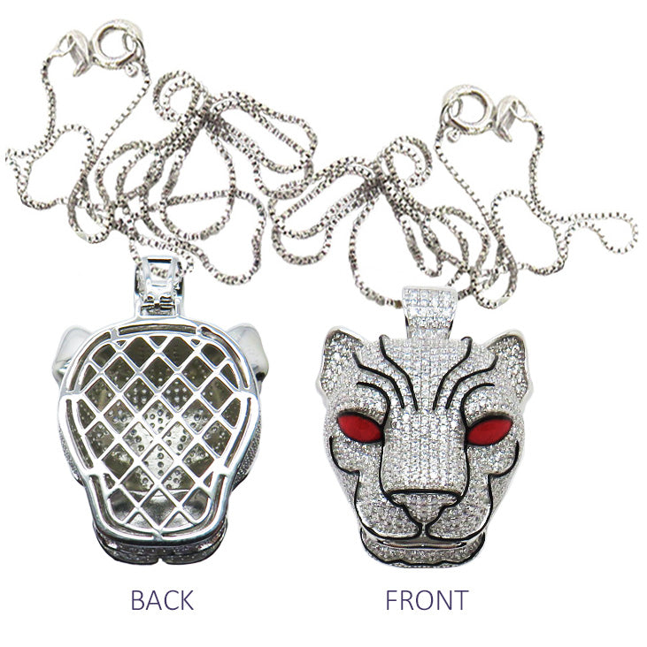 Iced Out Bling Sterling Silver Tiger Head Pendant with 20" Chain