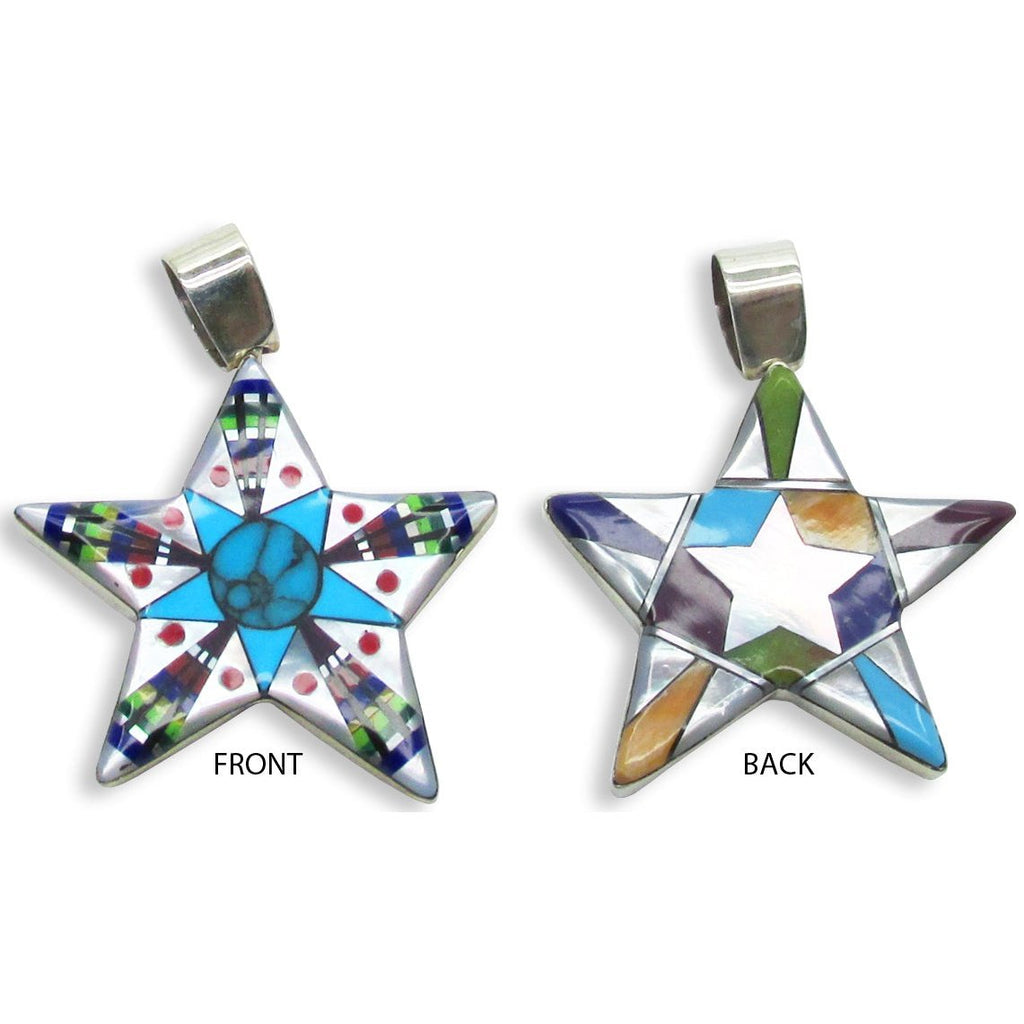 Native American Zuni Multi Stone Inlay Point Star Pendant