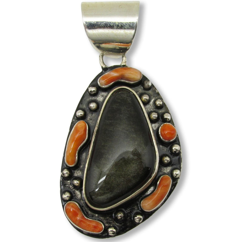 Native American Zuni Obsidian Sterling Silver Pendant,