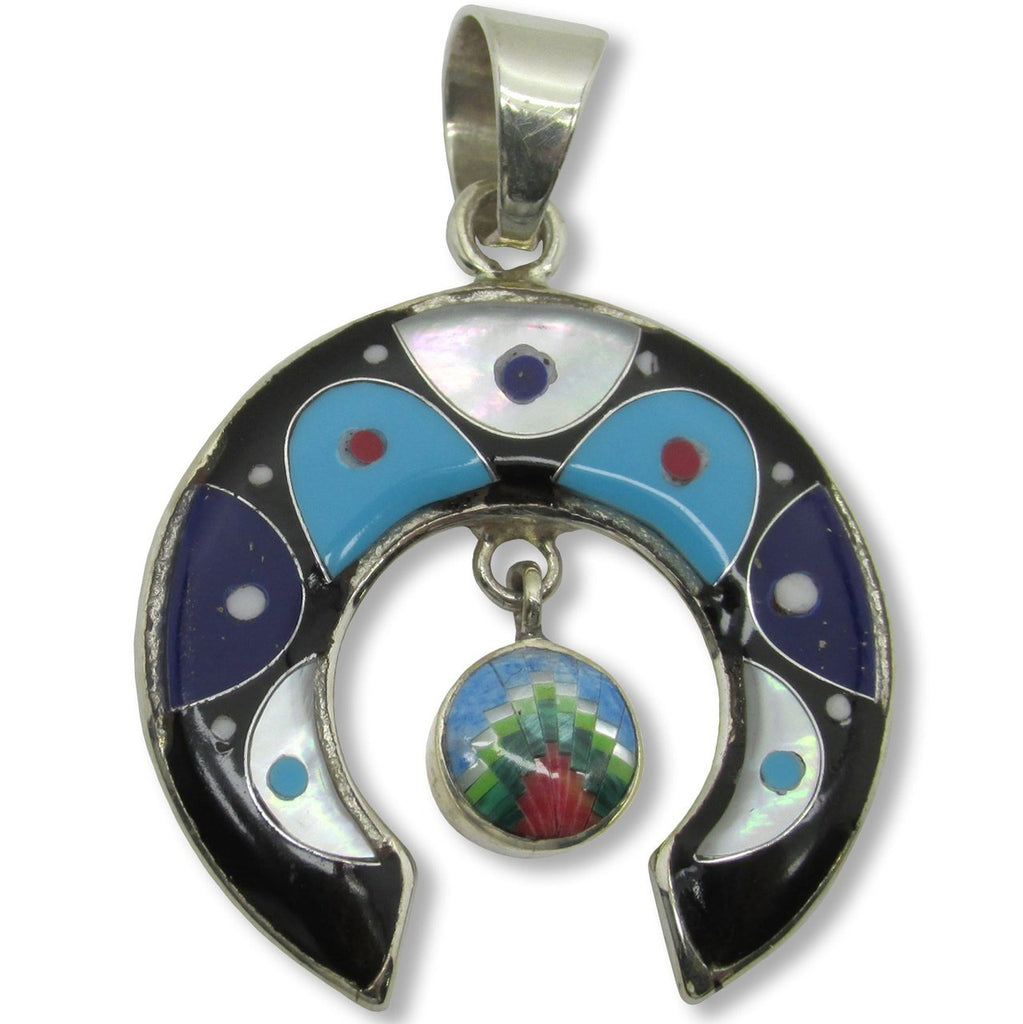 Native American Zuni Multi-Stone Inlay Horseshoe Pendant,