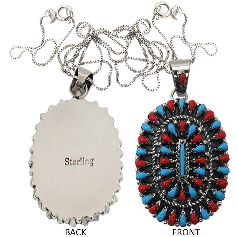 Native American Navajo Sleeping Beauty Turquoise Coral Pendant chain