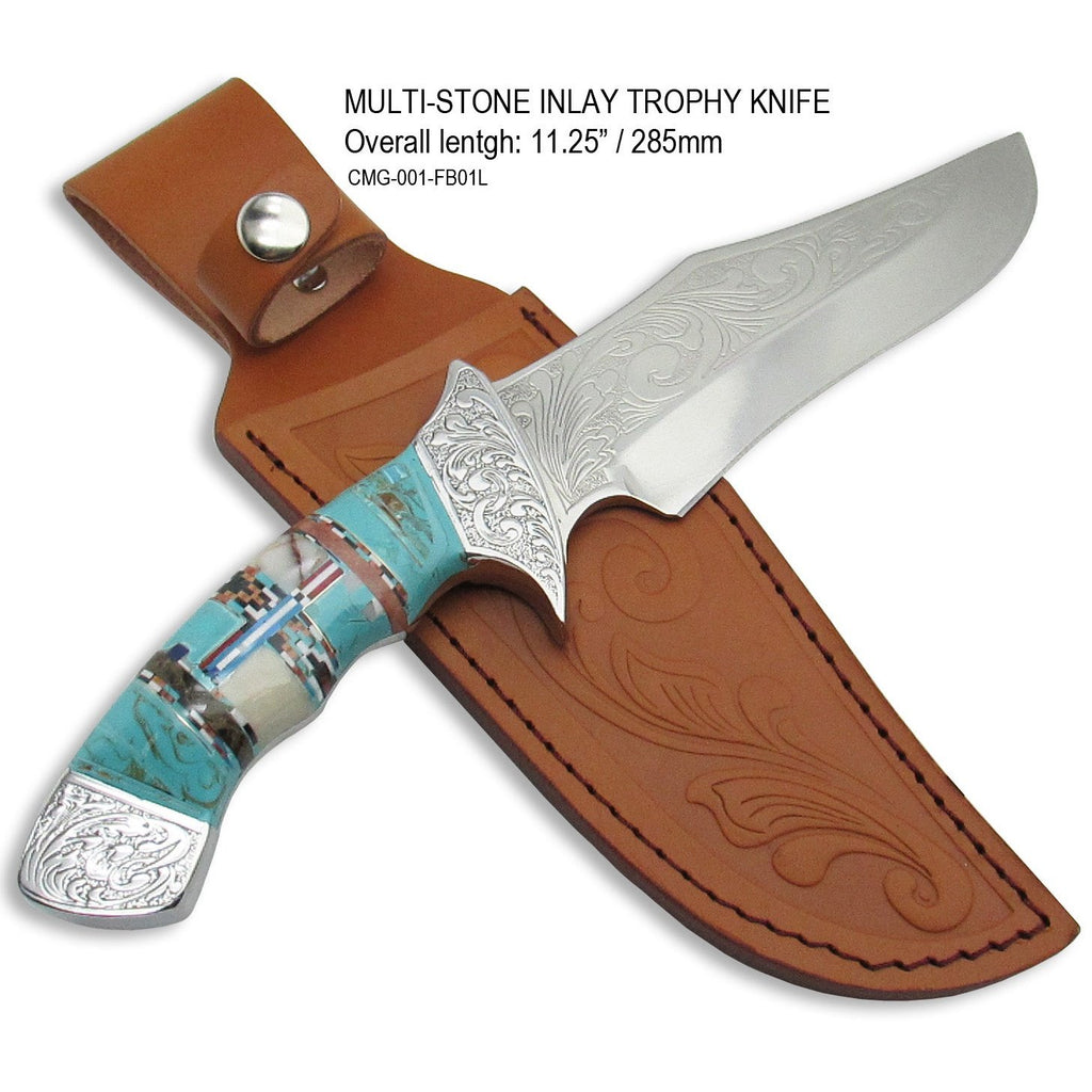 Southwestern Gemstone Inlay Trophy Knife,
