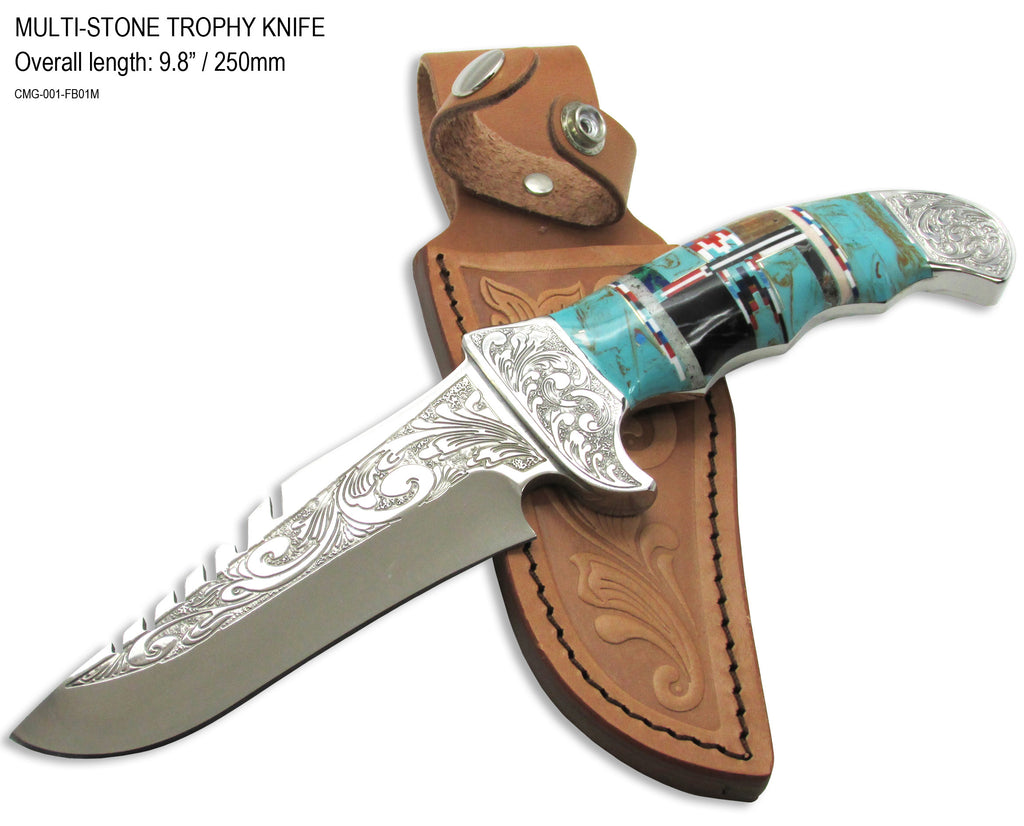Southwestern Gemstone Inlay Trophy Knife,
