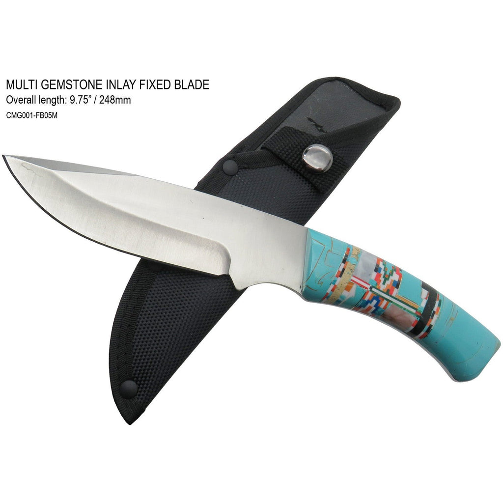 Southwestern Gemstone Inlay Fixed Blade Knife,