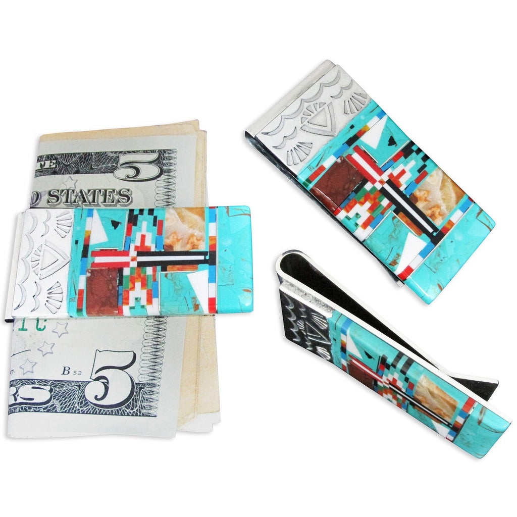 Southwestern Money Clip, Gemstone Inlay, #B