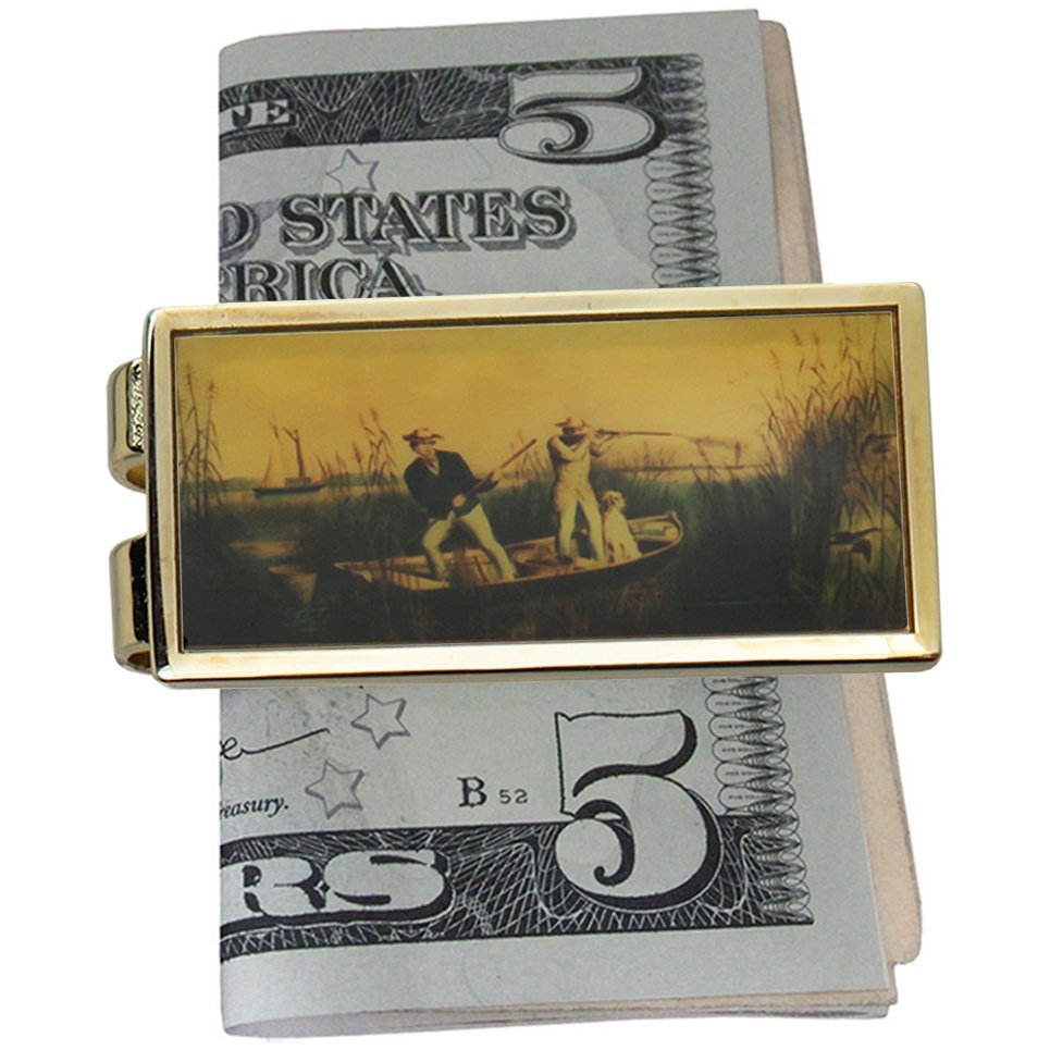Currier Ives Vintage Money Clip, Rail Shooting