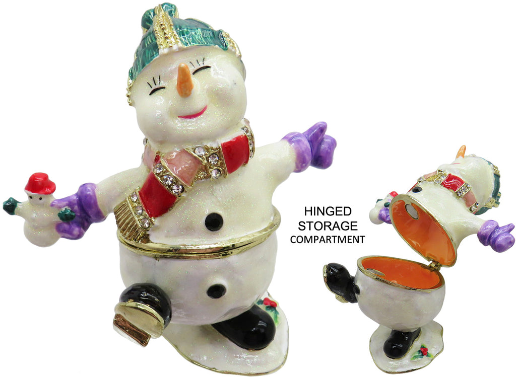 Happy Snowman Jeweled Trinket Box with Austrian Crystals