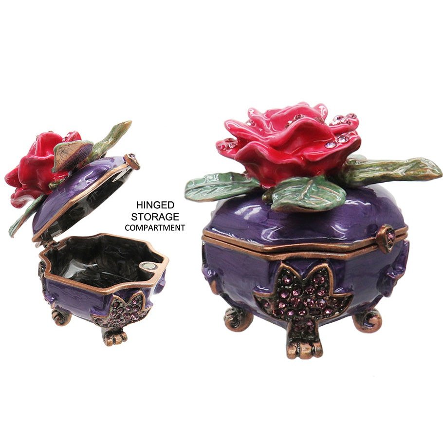 Red Rose Jeweled Trinket Box Austrian Crystals