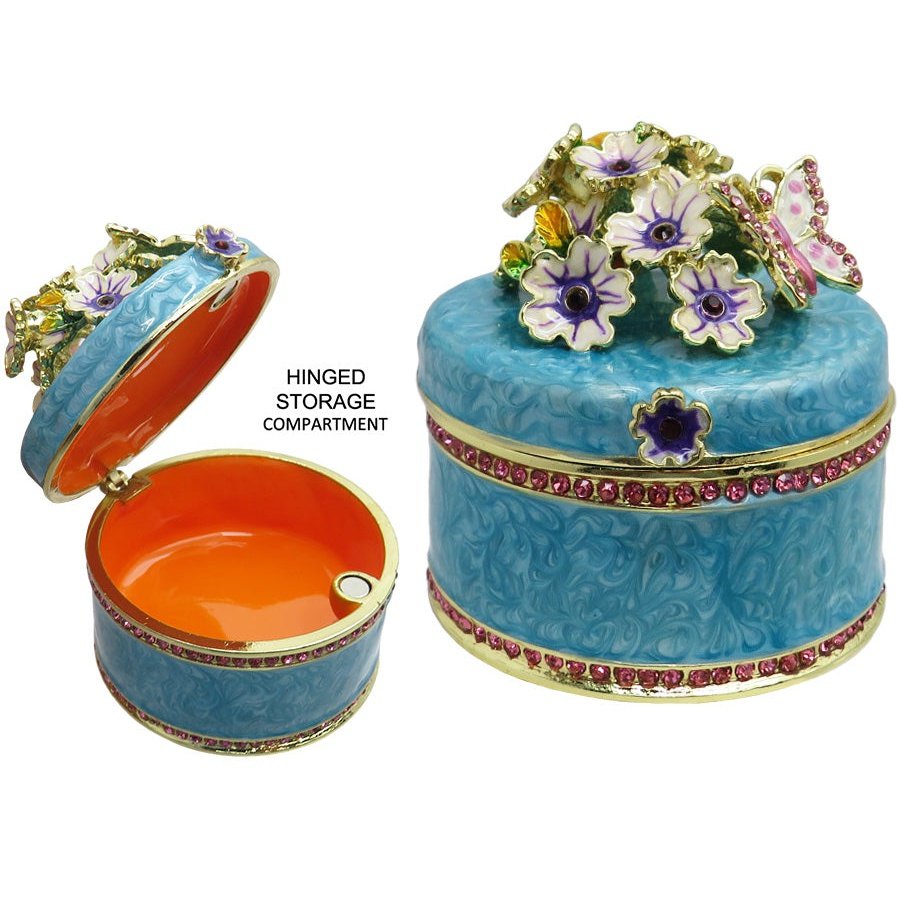 Butterfly Flowers Jeweled Trinket Box Austrian Crystals