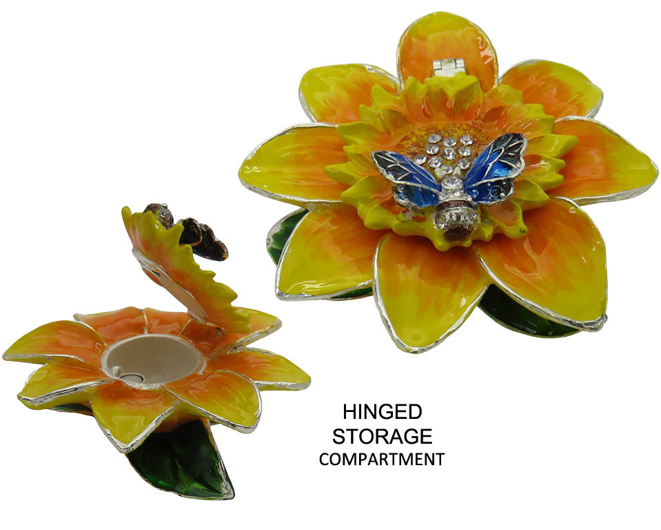 Sunflower Jeweled Trinket Box Austrian Crystals