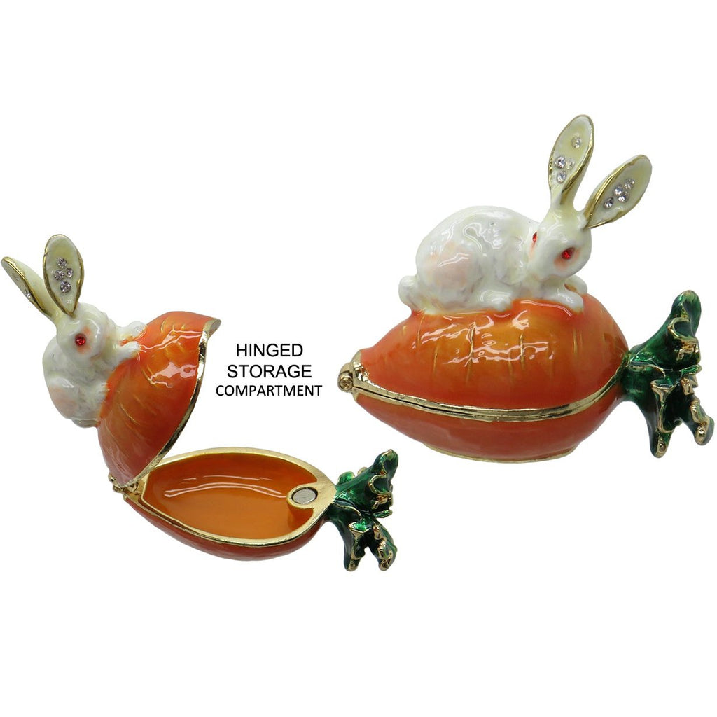 Bunny Rabbit Carrot Jeweled Trinket Box Austrian Crystals