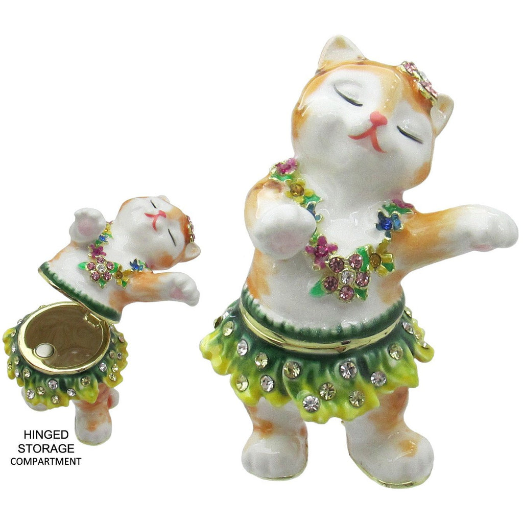 Hula Cat Jeweled Trinket Box Austrian Crystals