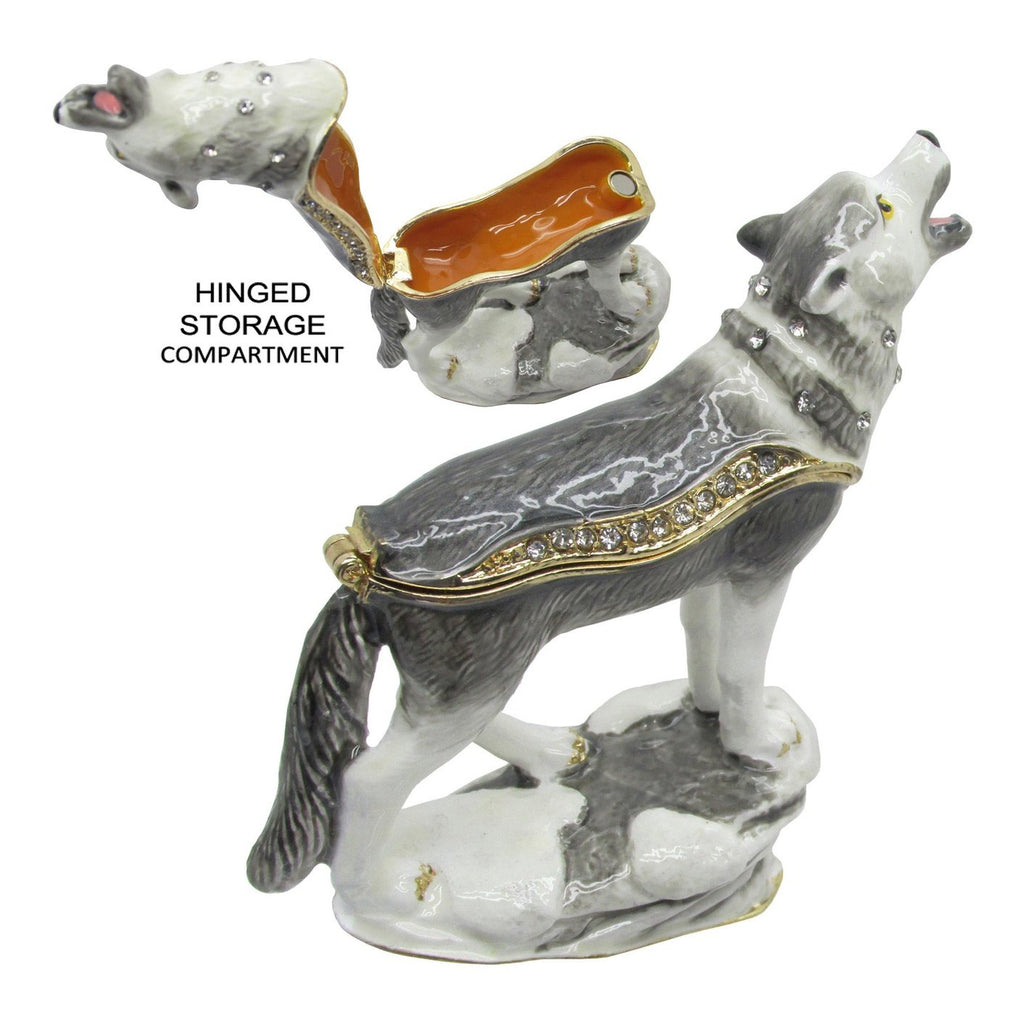 Wolf Jeweled Trinket Box Austrian Crystals