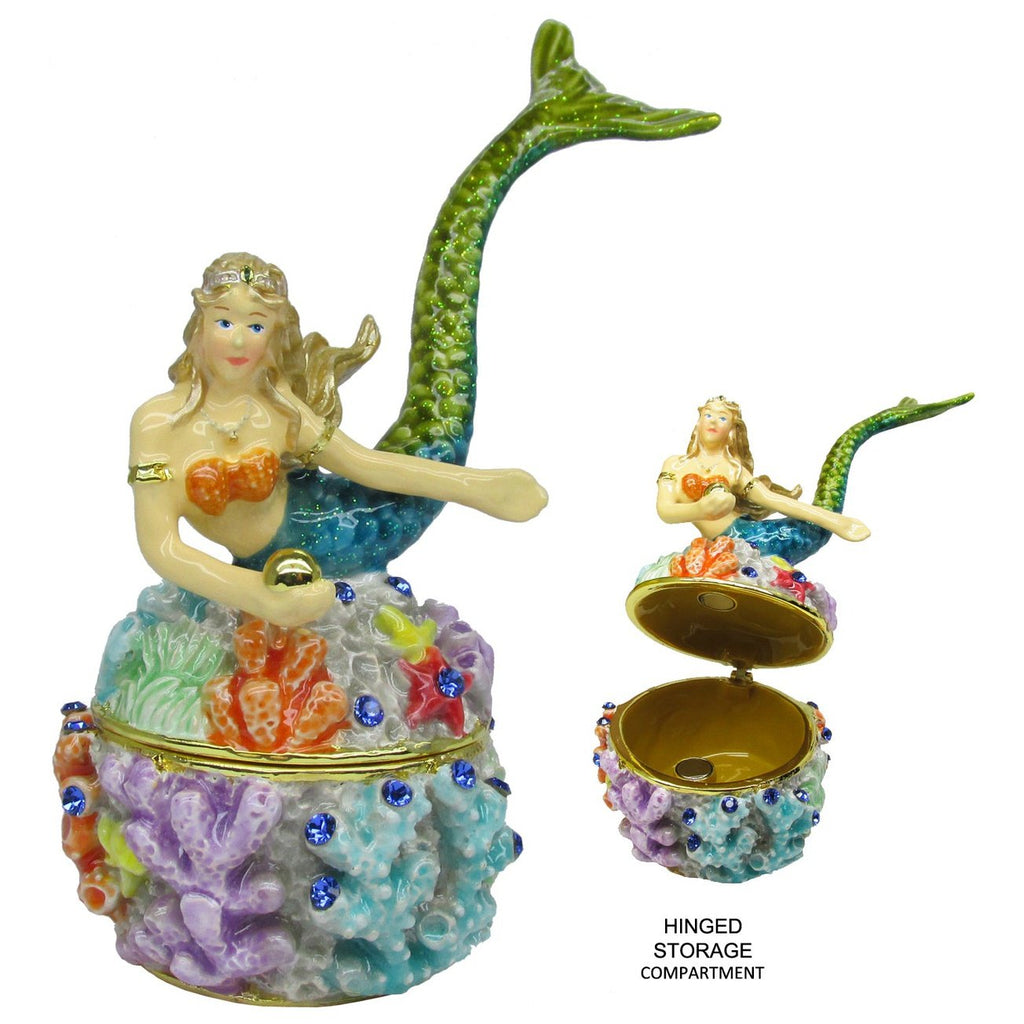Mermaid Coral Jeweled Trinket Box Austrian Crystals