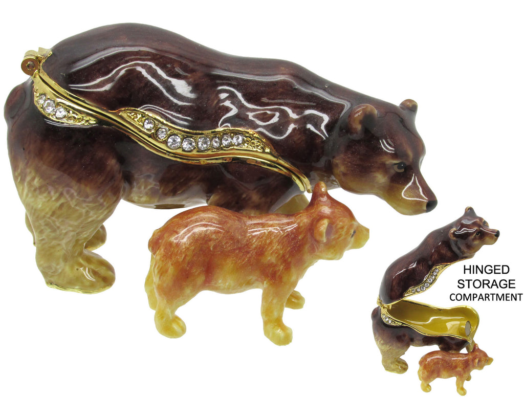 Mama Cub Brown Bear Jeweled Trinket Box Austrian Crystals