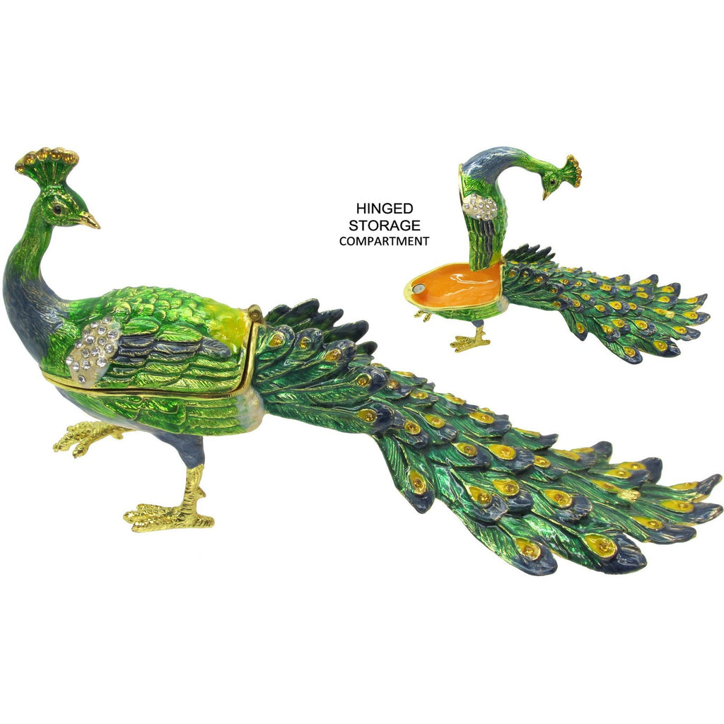 Peacock Large Jeweled Trinket Box Austrian Crystals