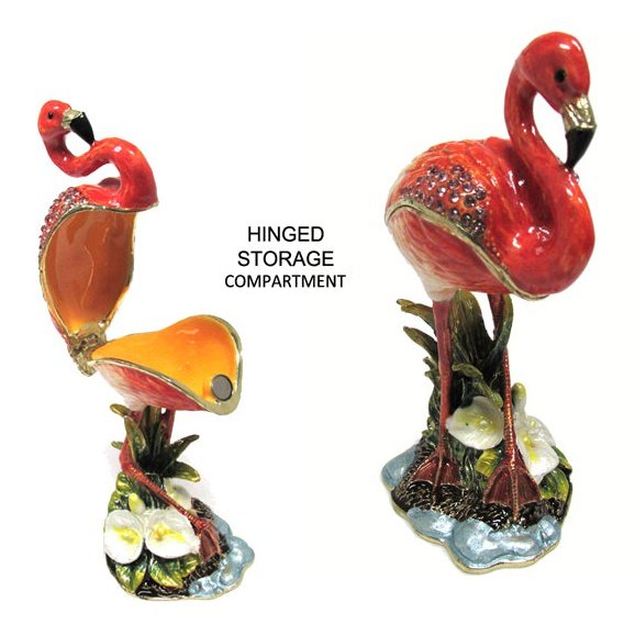Flamingo Jeweled Trinket Box Austrian Crystals,