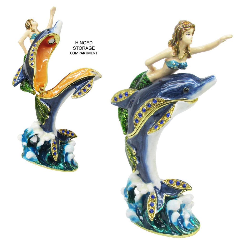 Mermaid Dolphin Jeweled Trinket Box Austrian Crystals