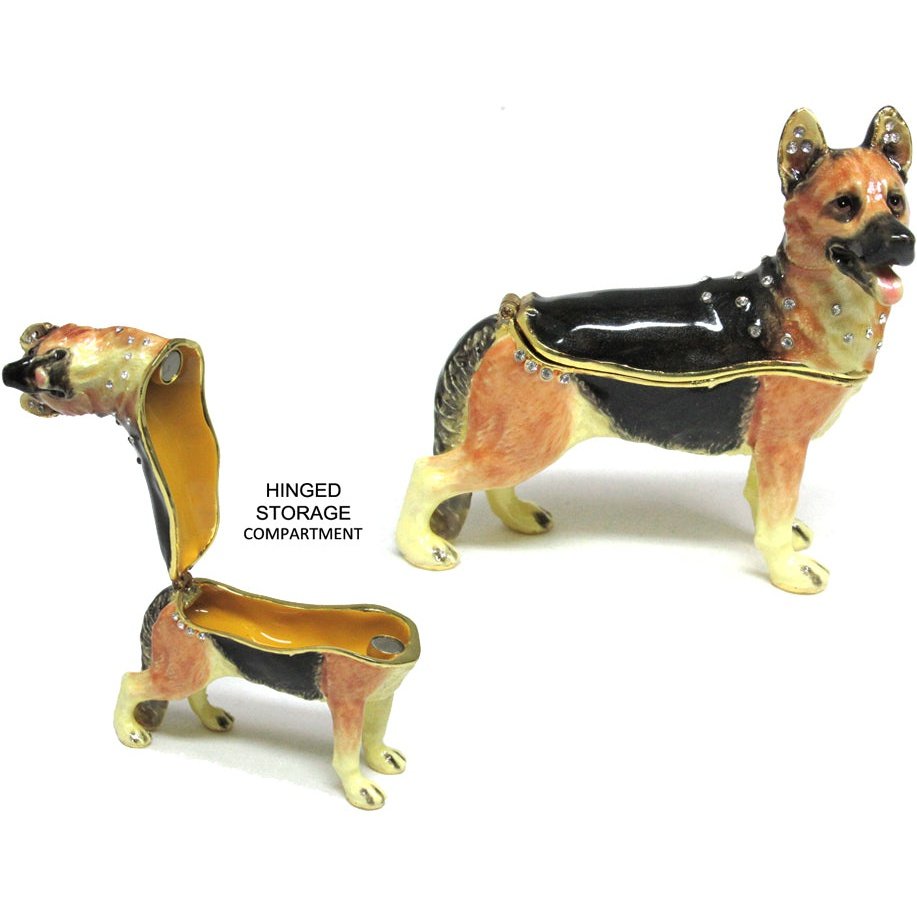 German Shepard Jeweled Trinket Box Austrian Crystals