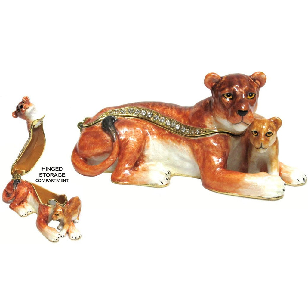 Lioness Cub Jeweled Trinket Box Austrian Crystals