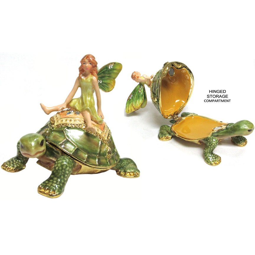 Fairy Turtle Jeweled Trinket Box Austrian Crystals