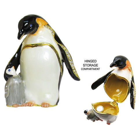 Mama Baby Penguin Jeweled Trinket Box Austrian Crystals,