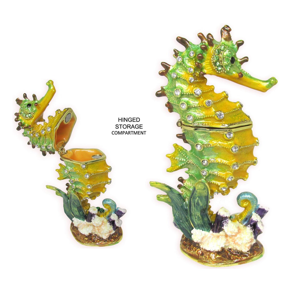 Seahorse Jeweled Trinket Box Austrian Crystals, Green