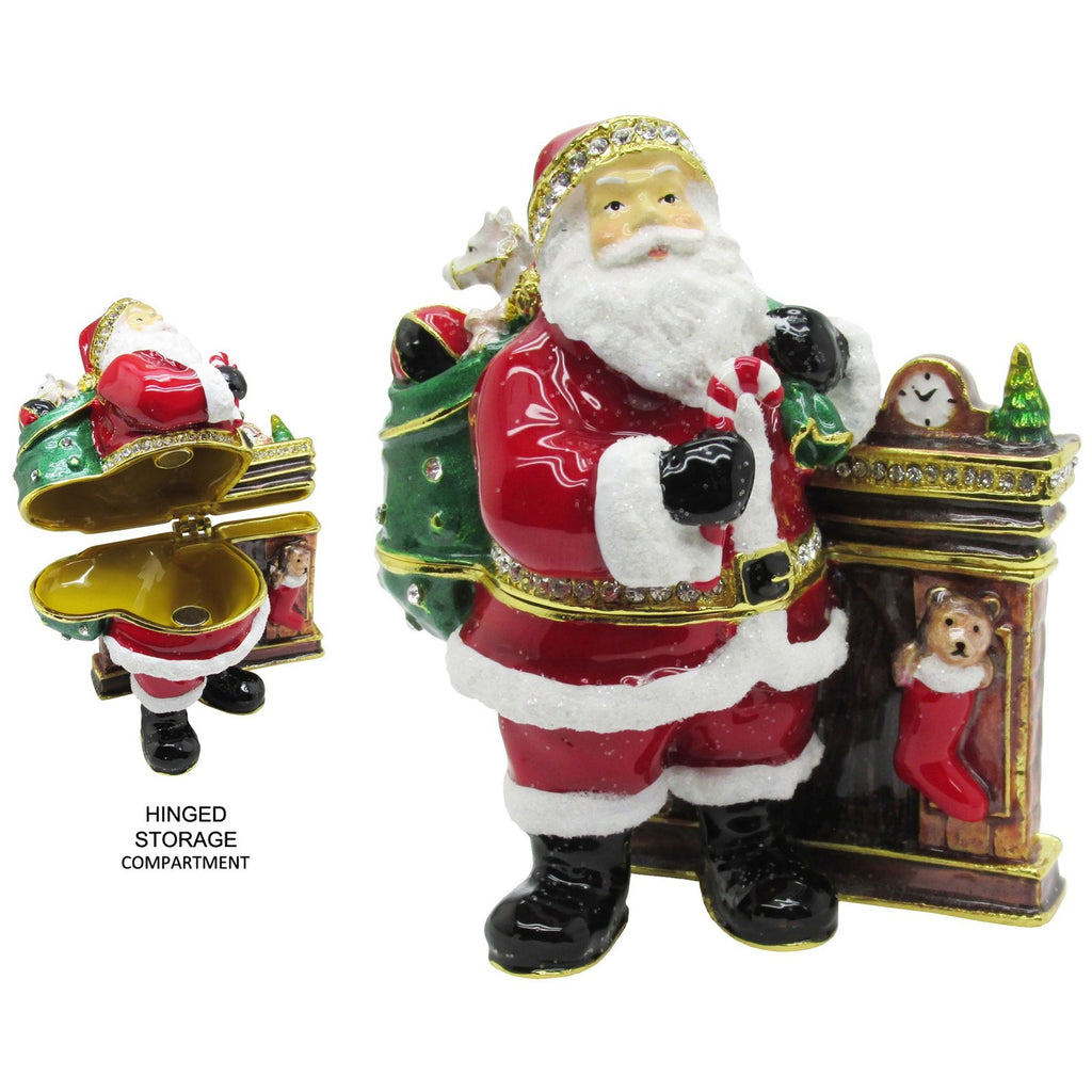 Santa Fireplace Jeweled Trinket Box Austrian Crystals