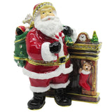 Santa Fireplace Jeweled Trinket Box Austrian Crystals