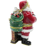 Santa Fireplace Jeweled Trinket Box Austrian Crystals