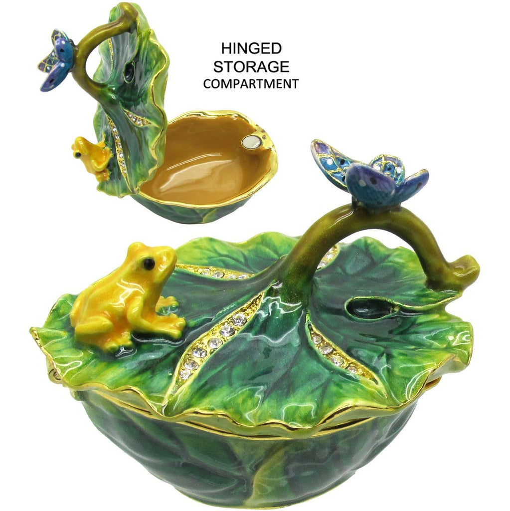 Frog Butterfly Jeweled Trinket Box Austrian Crystals,