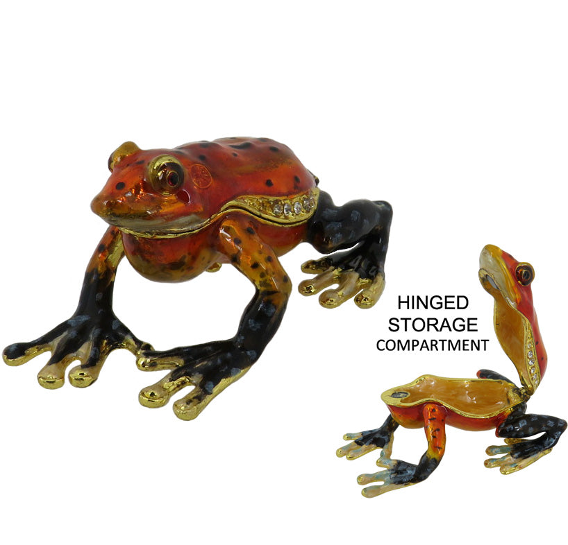 Frog Jeweled Trinket Box with Austrian Crystals, Orange