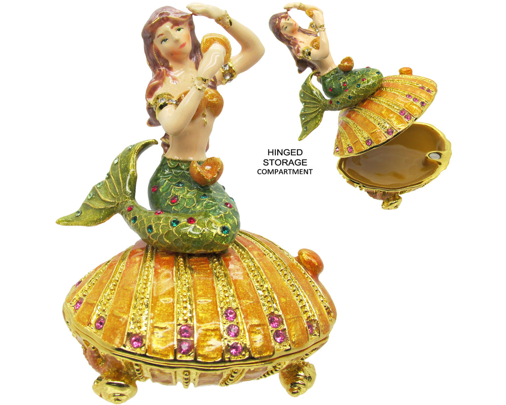 Mermaid Shell Jeweled Trinket Box Austrian Crystals,
