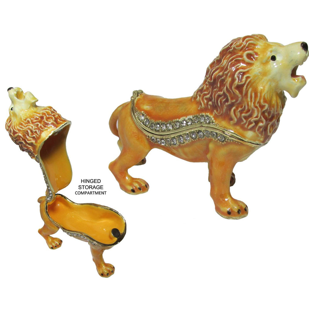 Lion Jeweled Trinket Box Austrian Crystals