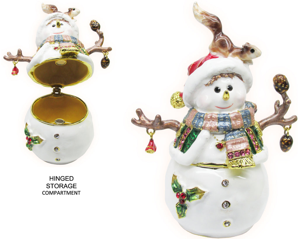 Snowman Jeweled Trinket Box Austrian Crystals,