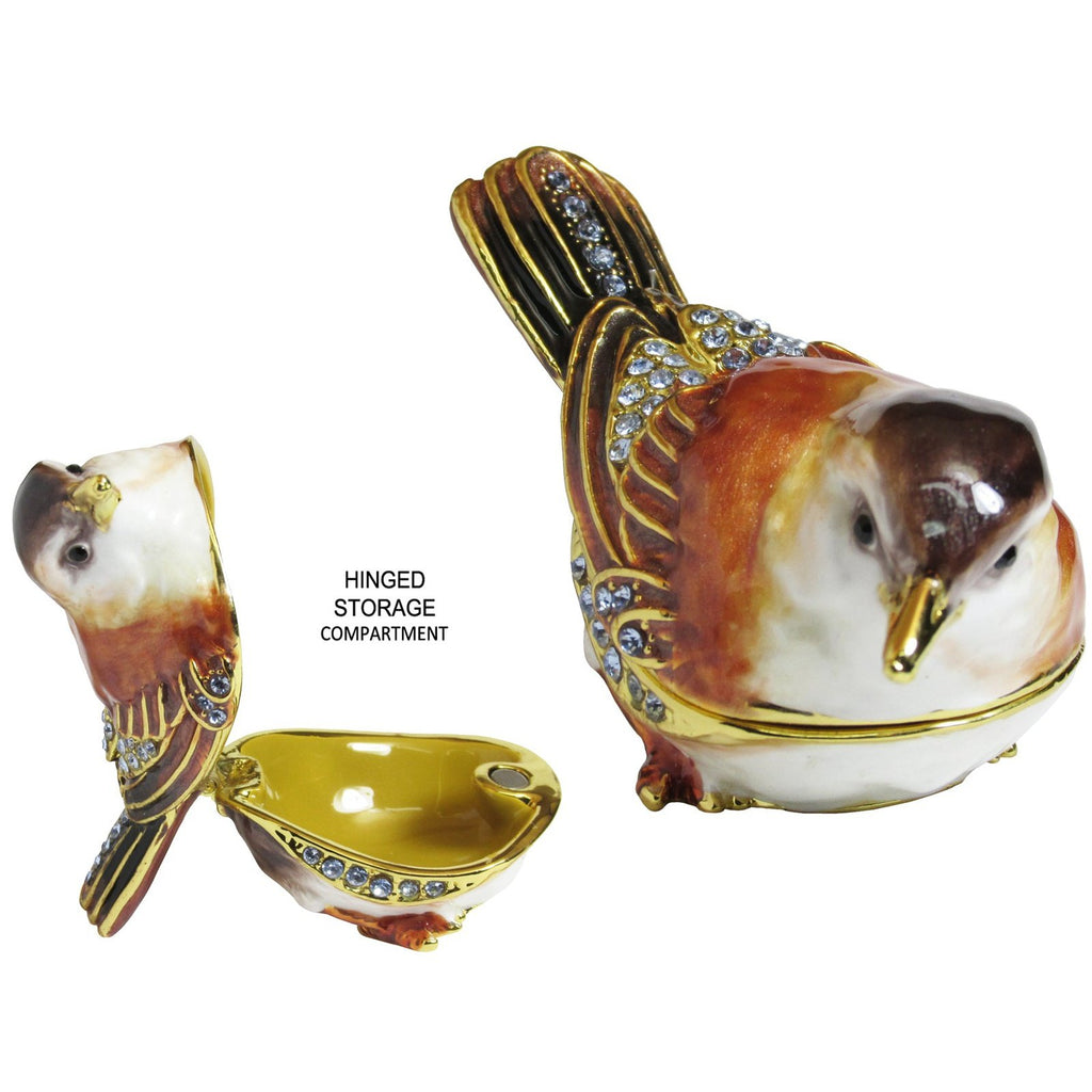 Sparrow Jeweled Trinket Box Austrian Crystals,