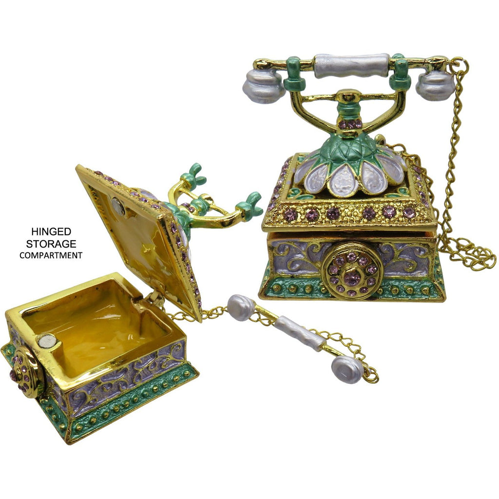 Retro Telephone Jeweled Trinket Box Austrian Crystals