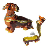 Dachshund Jeweled Trinket Box Austrian Crystals, Brown