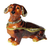 Dachshund Jeweled Trinket Box Austrian Crystals, Brown