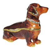 Dachshund Jeweled Trinket Box Austrian Crystals, Brown