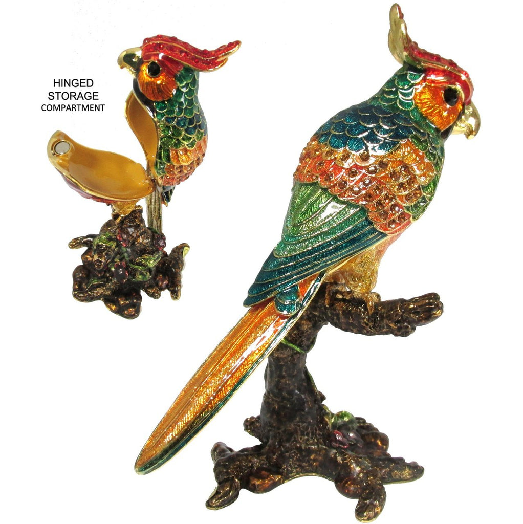 Cockatoo Jeweled Trinket Box Austrian Crystals, Red