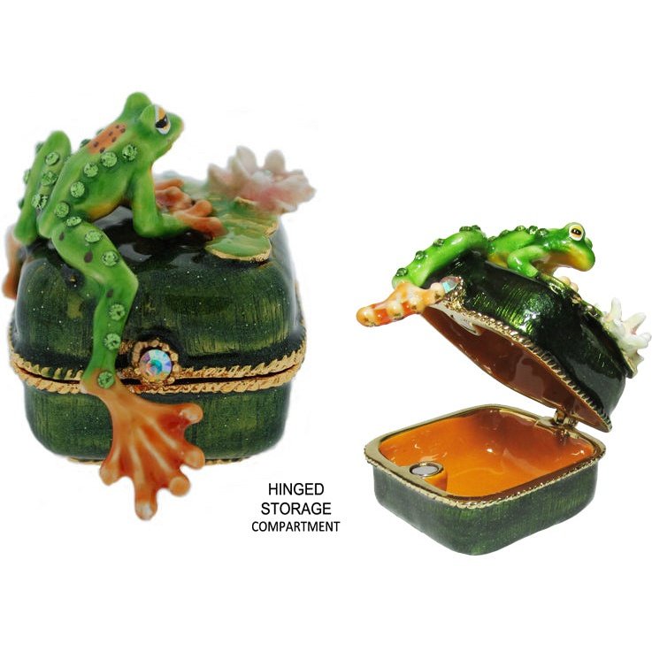 Mini Frog Jeweled Trinket Box Austrian Crystals