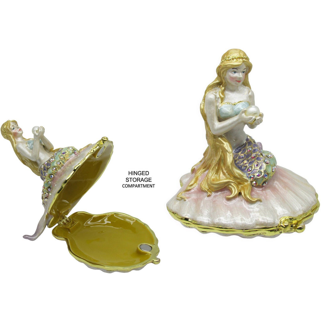 Mermaid Shell Jeweled Trinket Box Austrian Crystals,