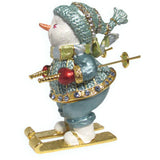 Skiing Snowman Jeweled Trinket Box Austrian Crystals