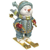 Skiing Snowman Jeweled Trinket Box Austrian Crystals