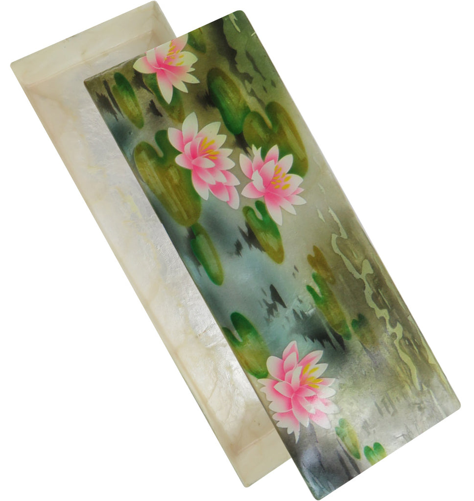 Capiz Shell Trinket Box, 9", Lotus