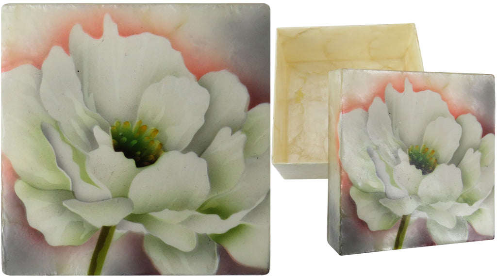 Capiz Shell Trinket Box, 4", Peony