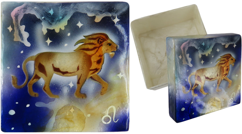 Capiz Shell Trinket Box, 3", Zodiac, Leo